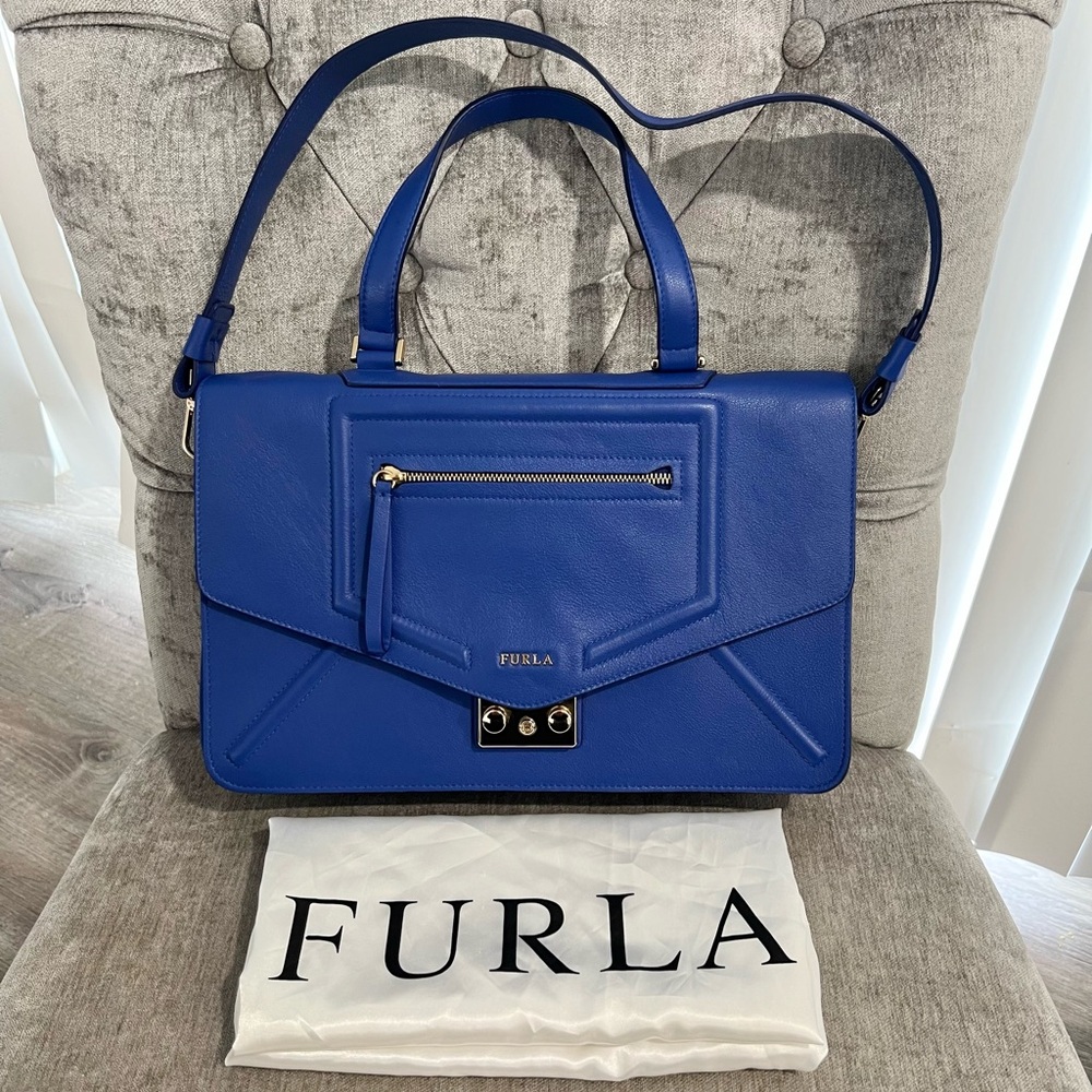 Authentic FURLA Alice in Blue Leather Satchel - EUC
